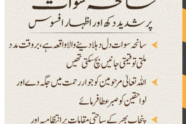 سانحہ سوات پر شدید دکھ اور اظہار افسوس